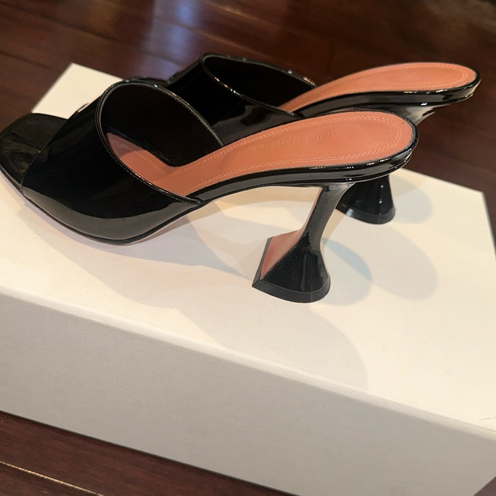 Amina Muaddi Lupita Black Patent Leather Mules 37.5 Like new-worn once